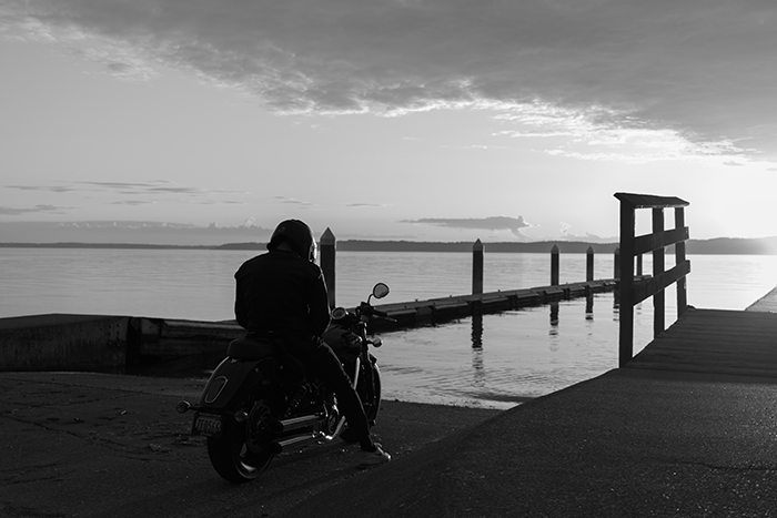 Black and white photo of motorcycle